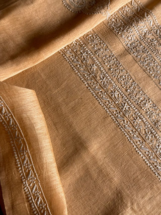 Beige Shade Linen Chikankari Unstitched Men's Kurtas Fabric