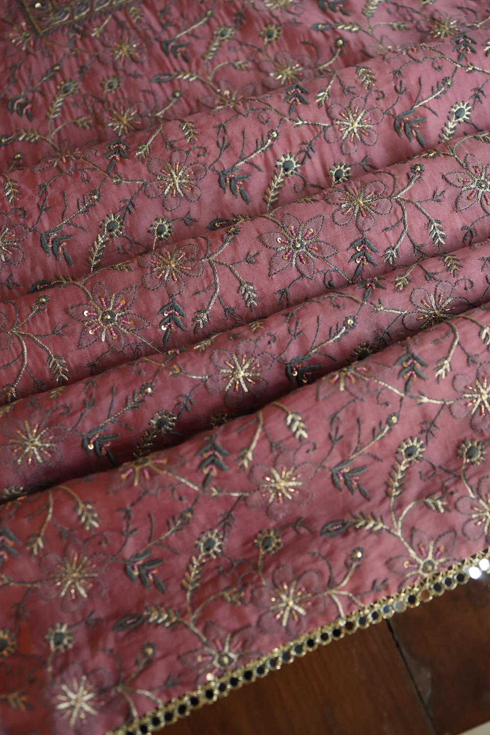 Dusty Lavender Noor Organza Silk Chikankari Unstitched Kurta Dupatta Set