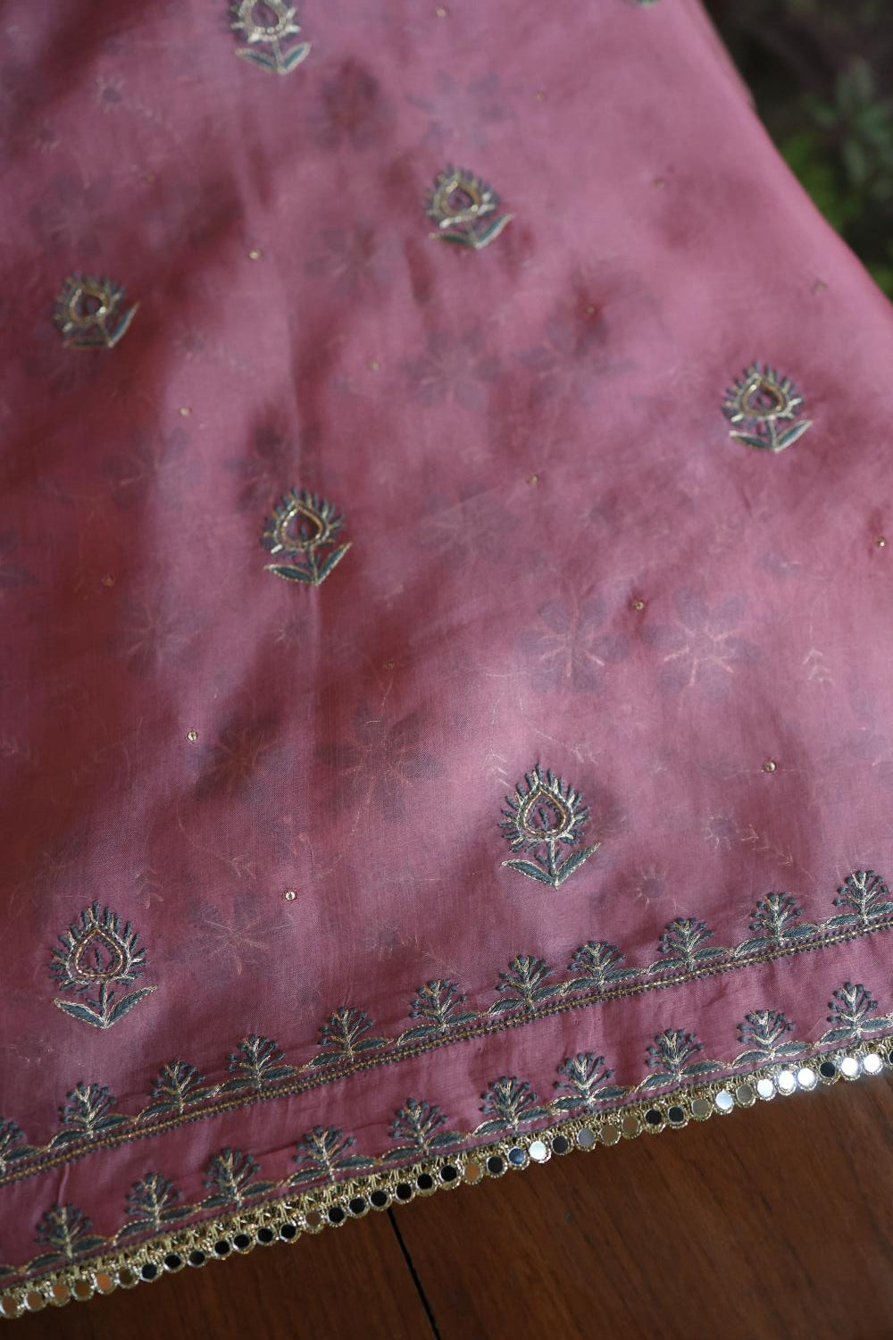 Dusty Lavender Noor Organza Silk Chikankari Unstitched Kurta Dupatta Set