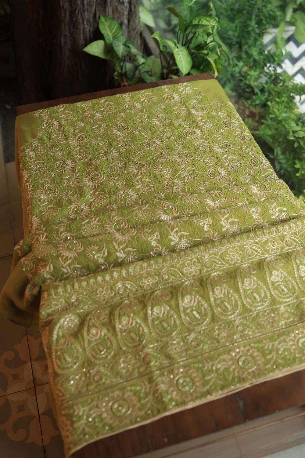 Green Tissue Silk Unstitched Fabric