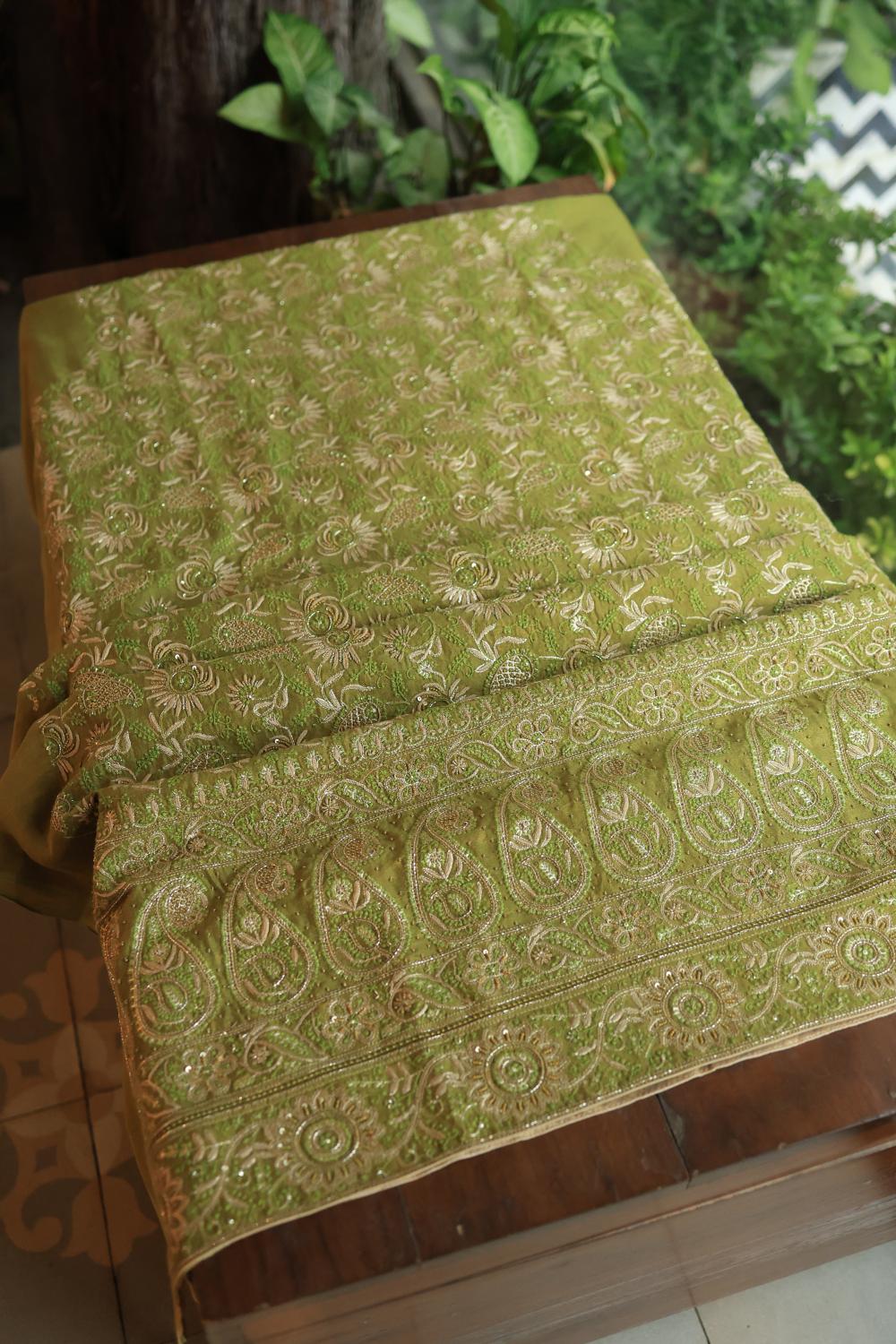 Green Tissue Silk Unstitched Fabric