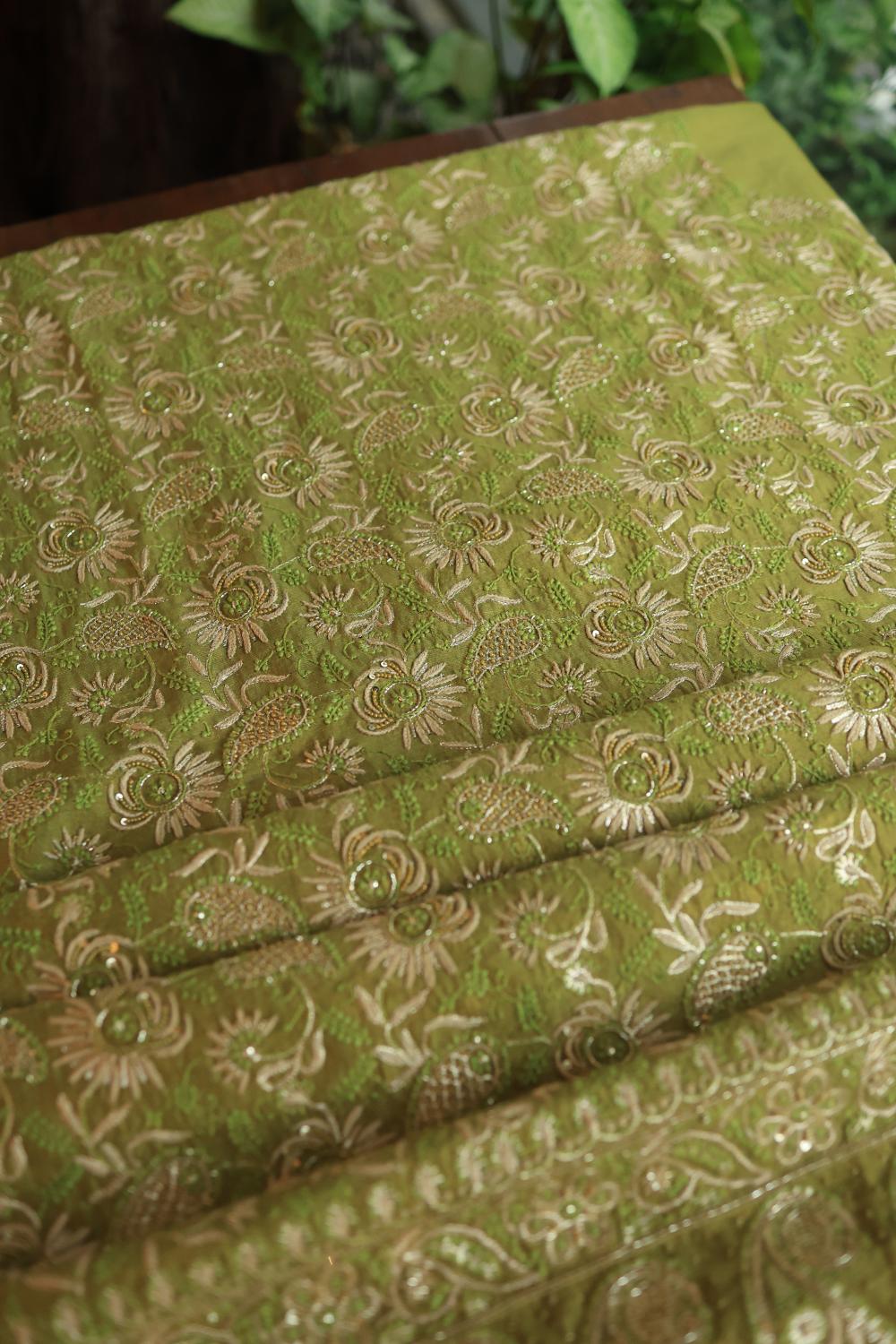 Green Tissue Silk Unstitched Fabric
