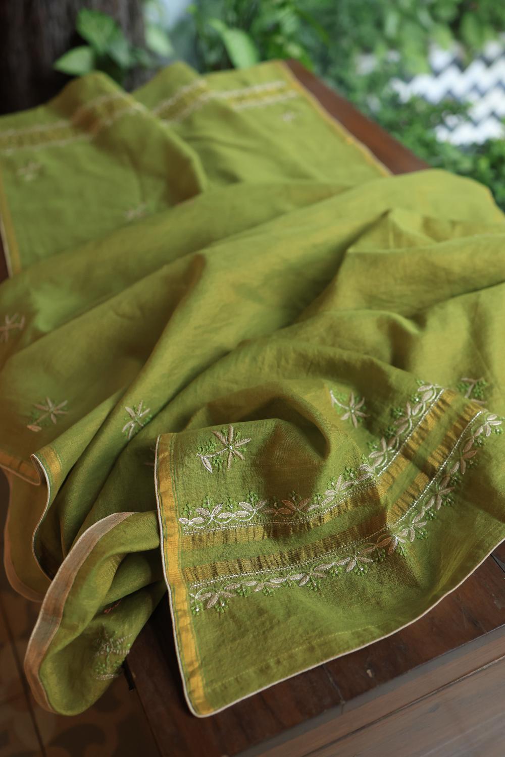 Green Tissue Silk Unstitched Fabric