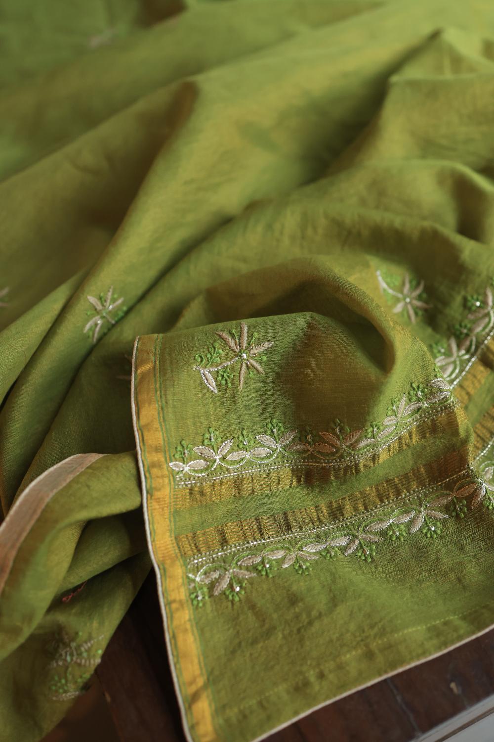 Green Tissue Silk Unstitched Fabric