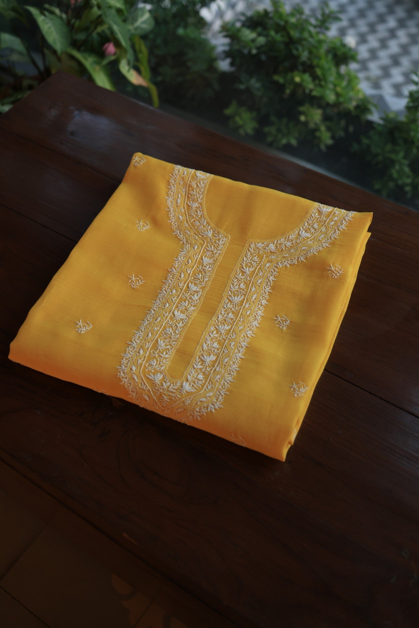 Yellow Mulmul Chikankari Unstitched Men's Kurtas Fabric