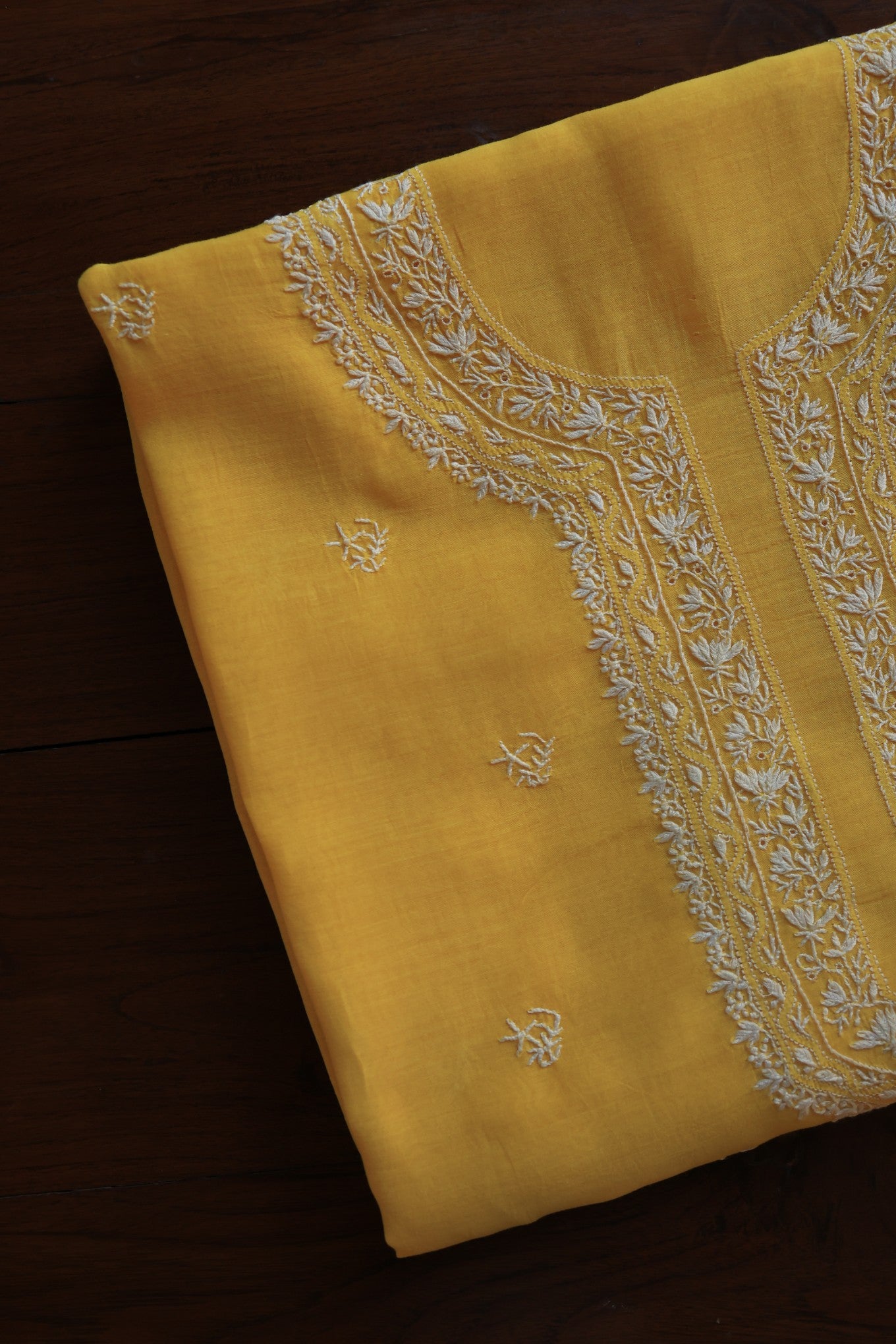 Yellow Mulmul Chikankari Unstitched Men's Kurtas Fabric