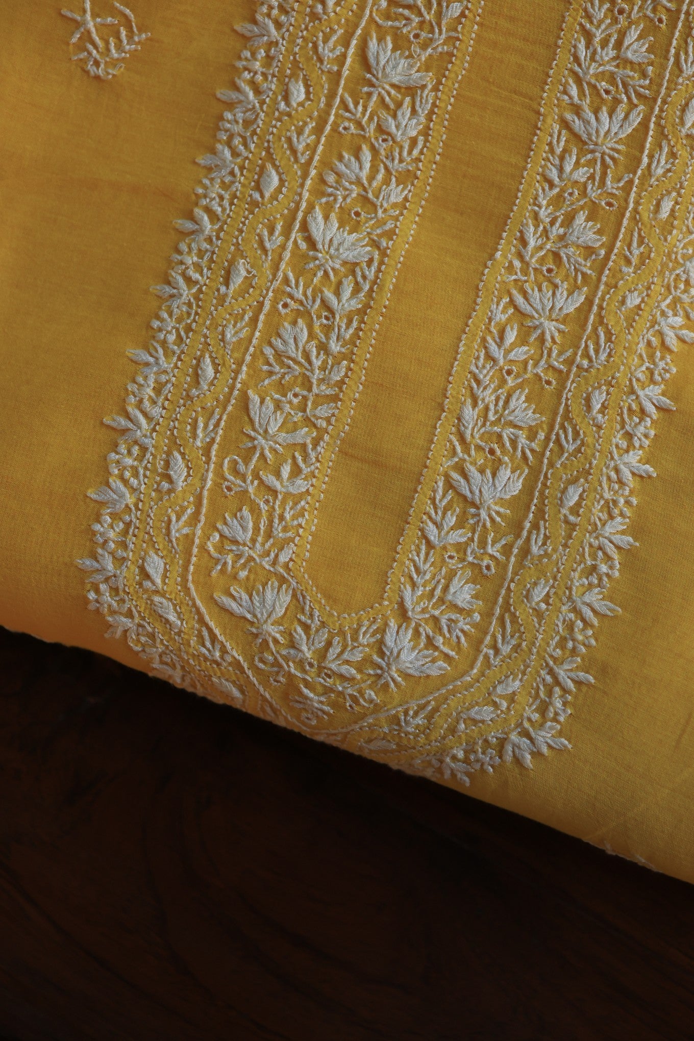 Yellow Mulmul Chikankari Unstitched Men's Kurtas Fabric