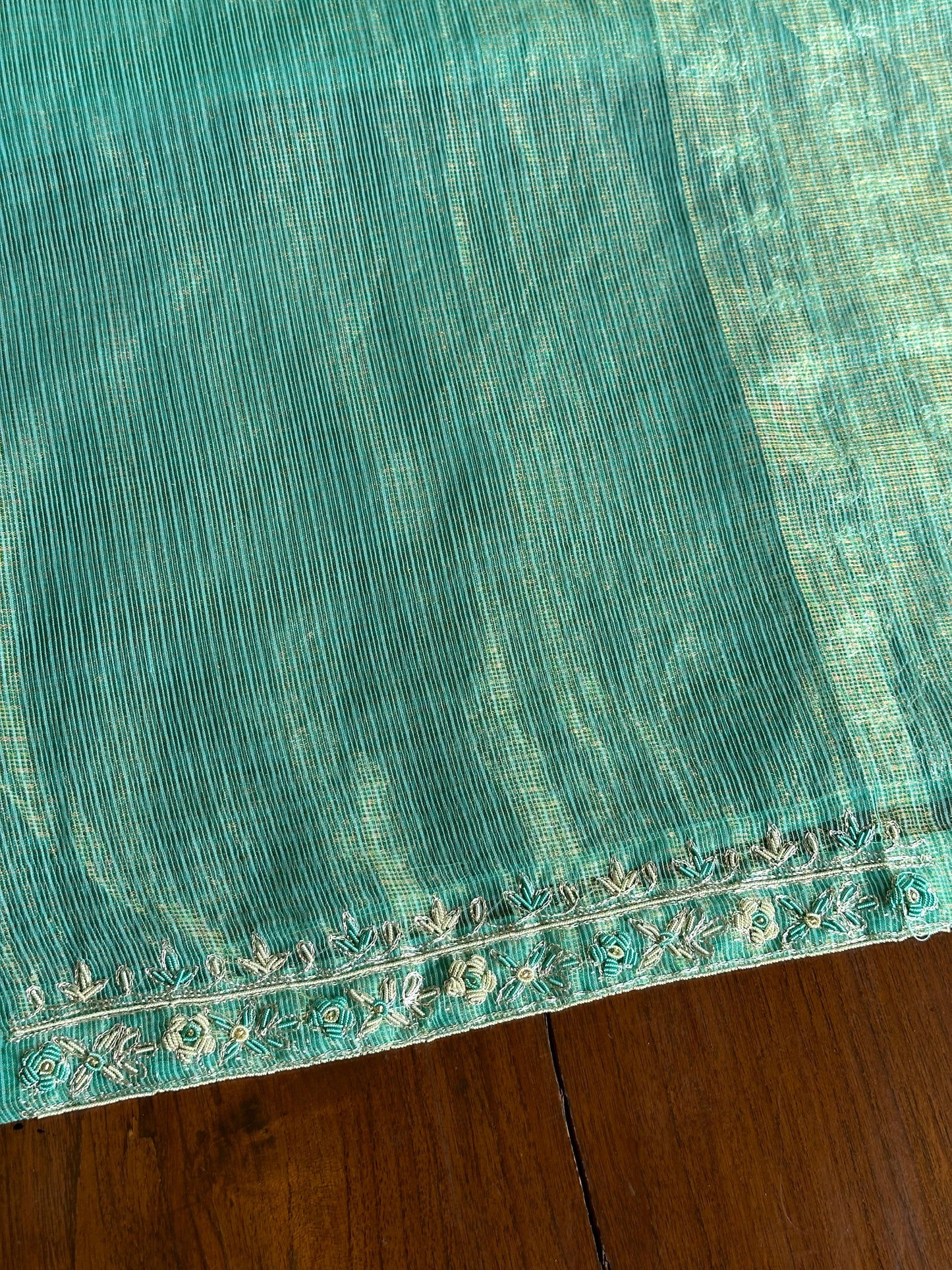 Aqua Blue Shade Shade Tissue Kota Chikankari Unstitched Fabric