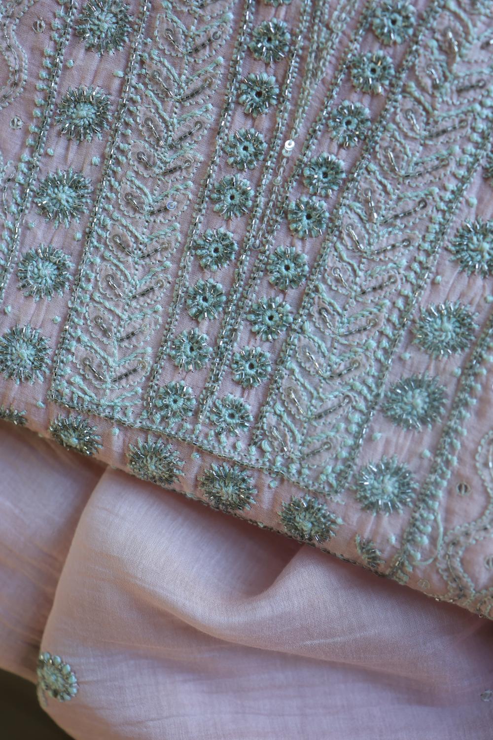 Baby Pink Mal Chanderi Silk Chikankari With Sequins Unstitched Kurta Dupatta Set