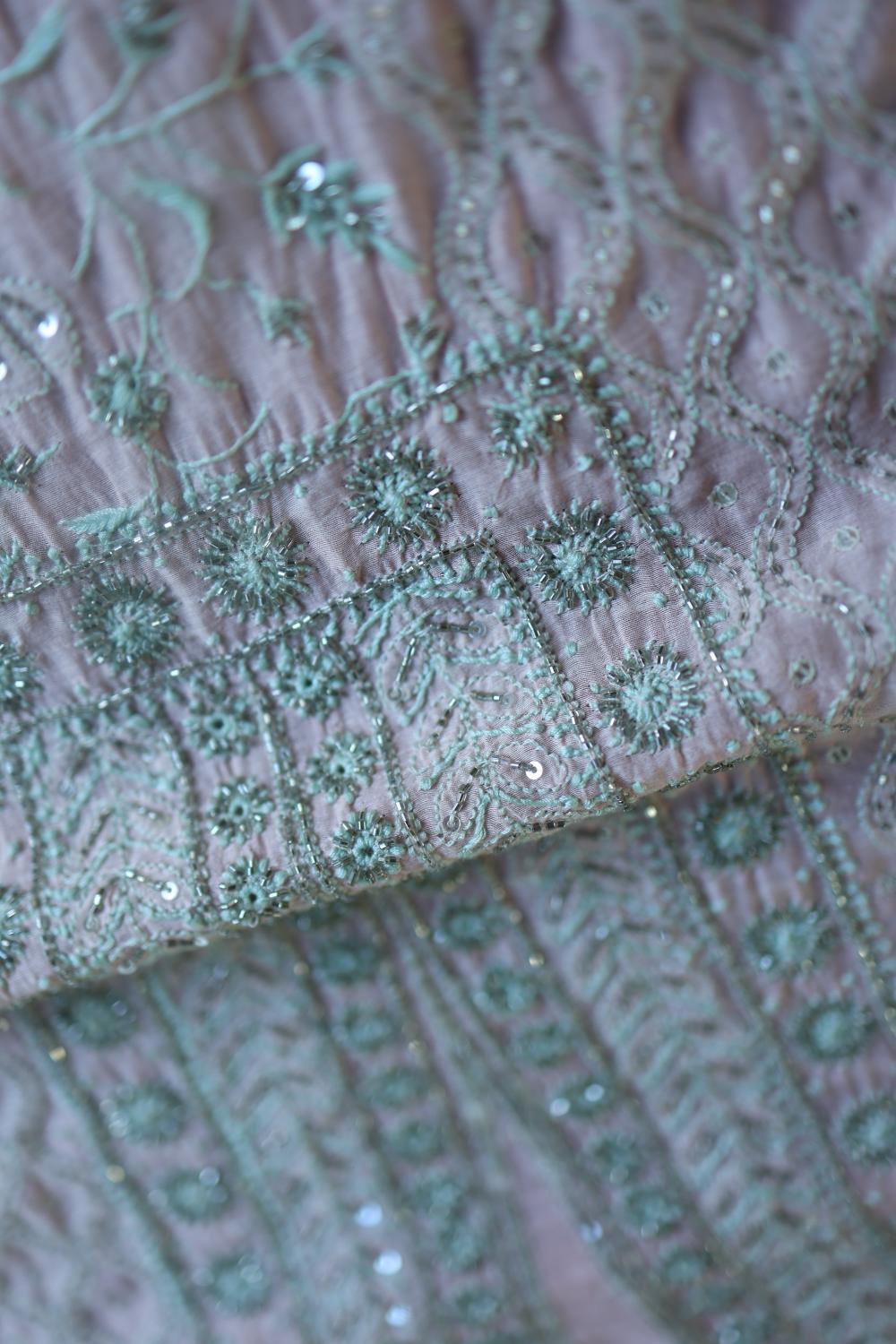 Baby Pink Mal Chanderi Silk Chikankari With Sequins Unstitched Kurta Dupatta Set