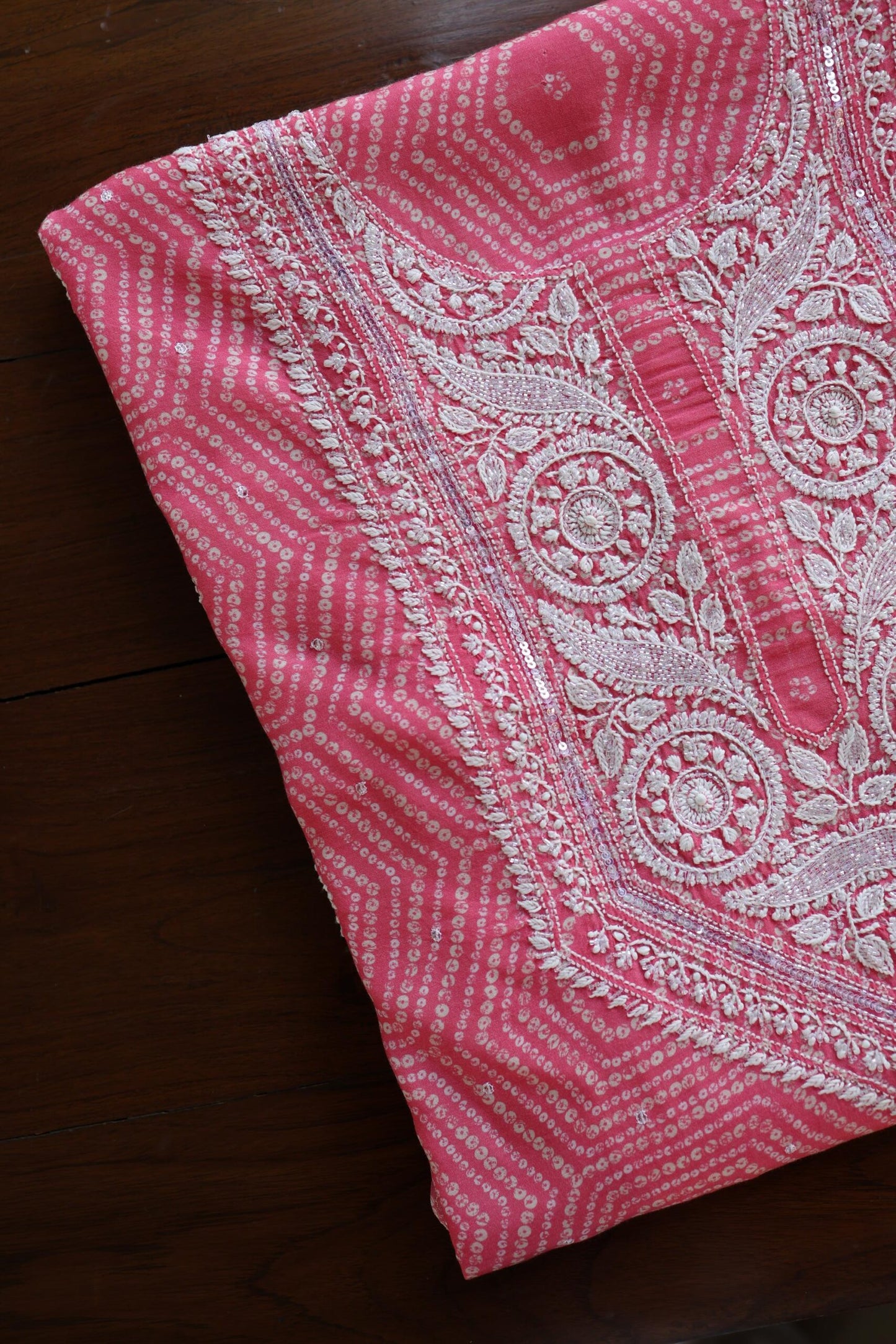 Baby Pink Muslin Chikankari Kurta Fabric