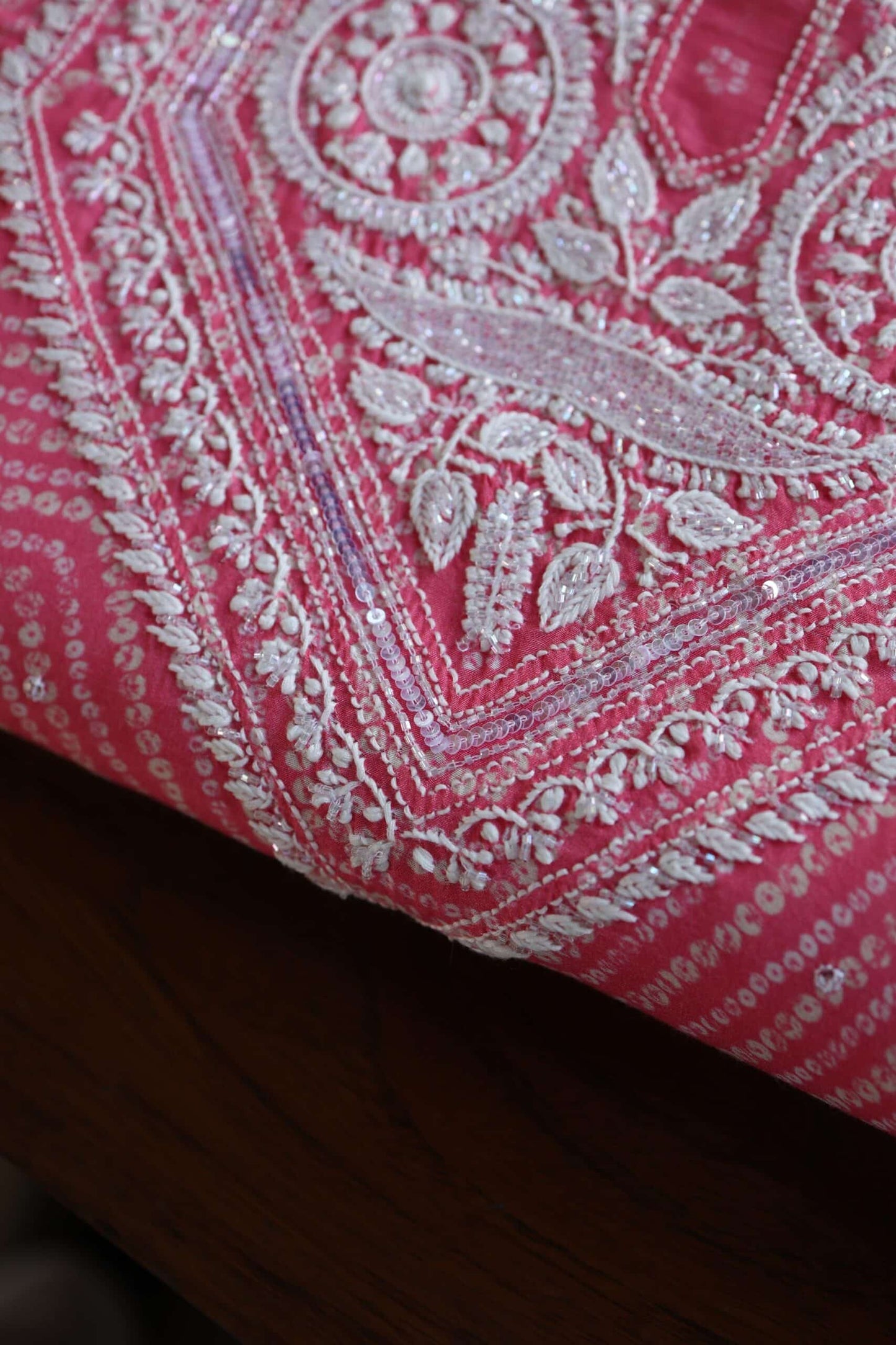 Baby Pink Muslin Chikankari Kurta Fabric