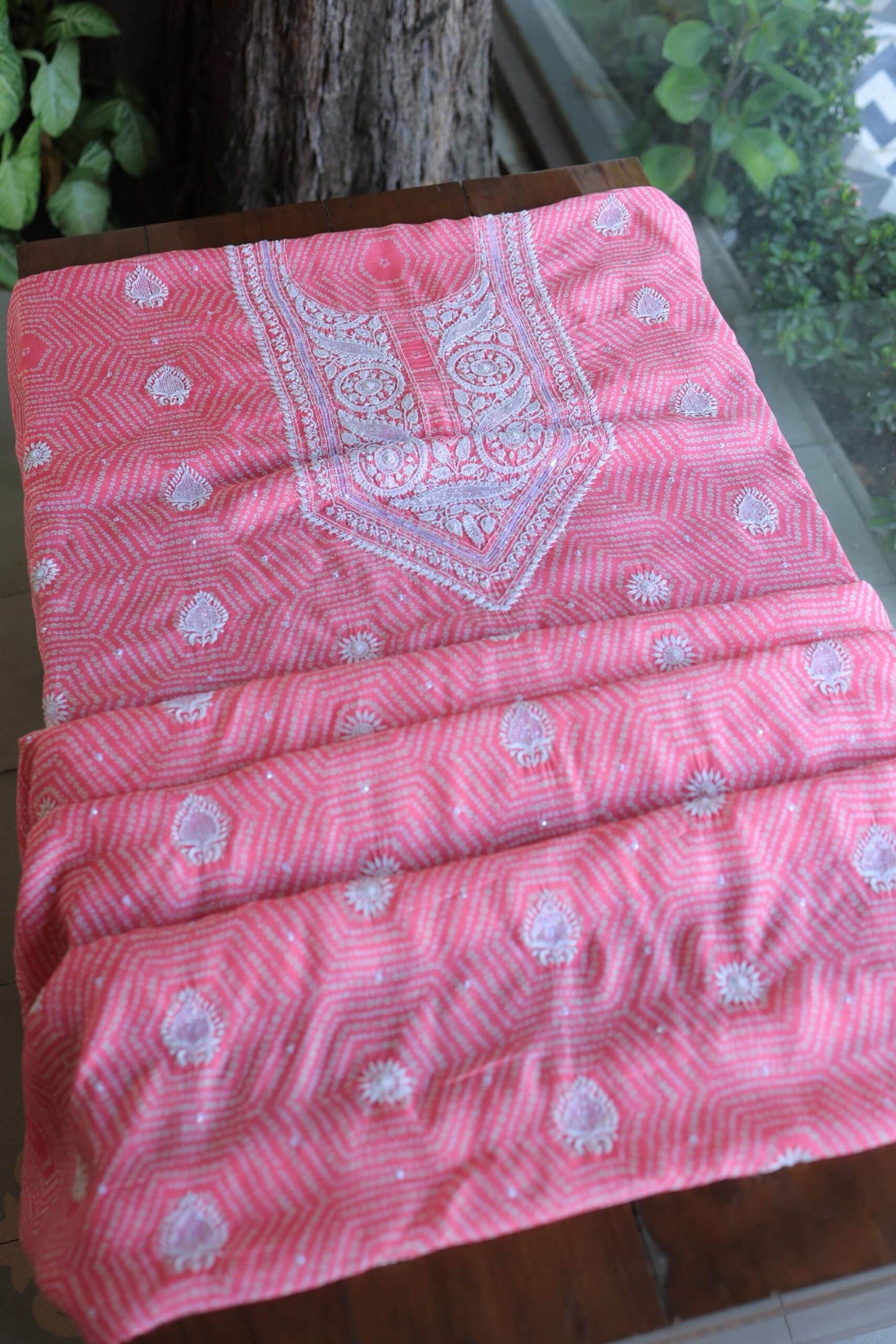 Baby Pink Muslin Chikankari Kurta Fabric