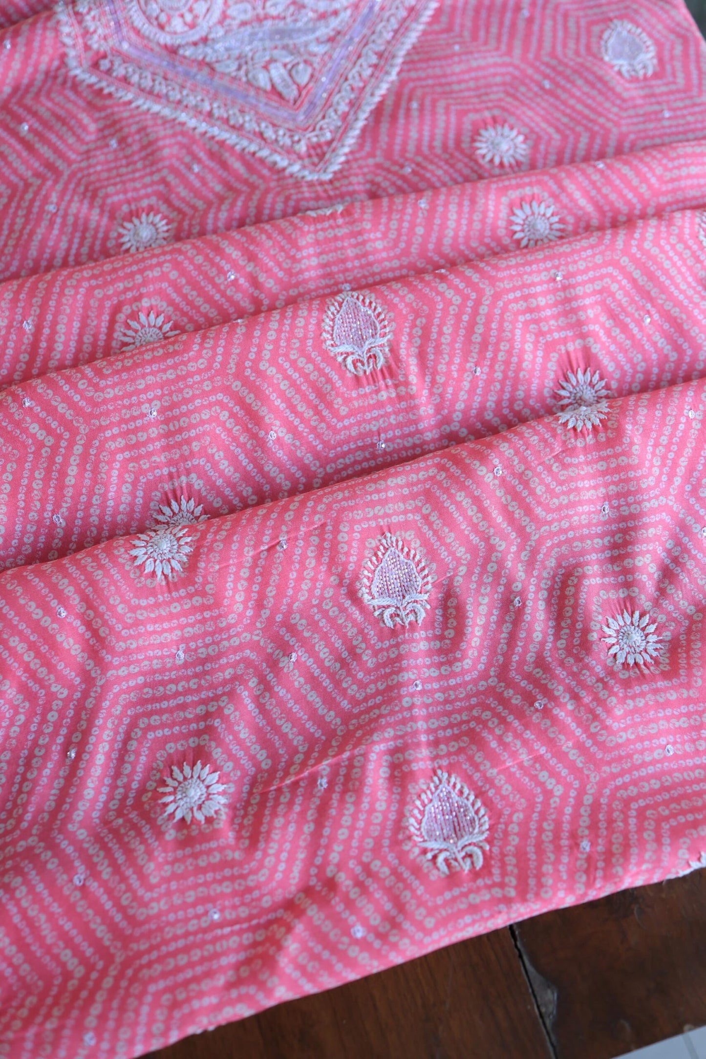 Baby Pink Muslin Chikankari Kurta Fabric