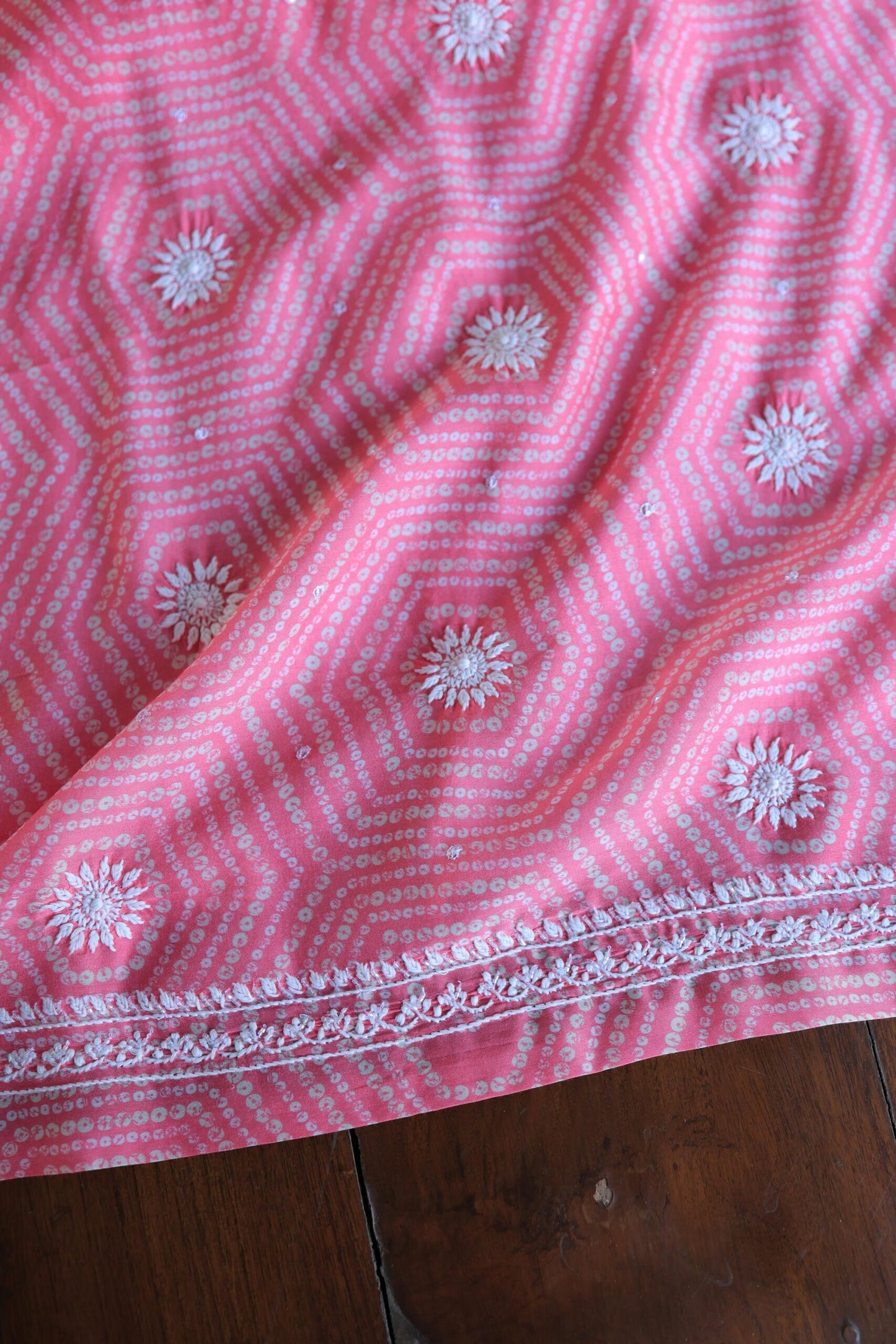 Baby Pink Muslin Chikankari Kurta Fabric