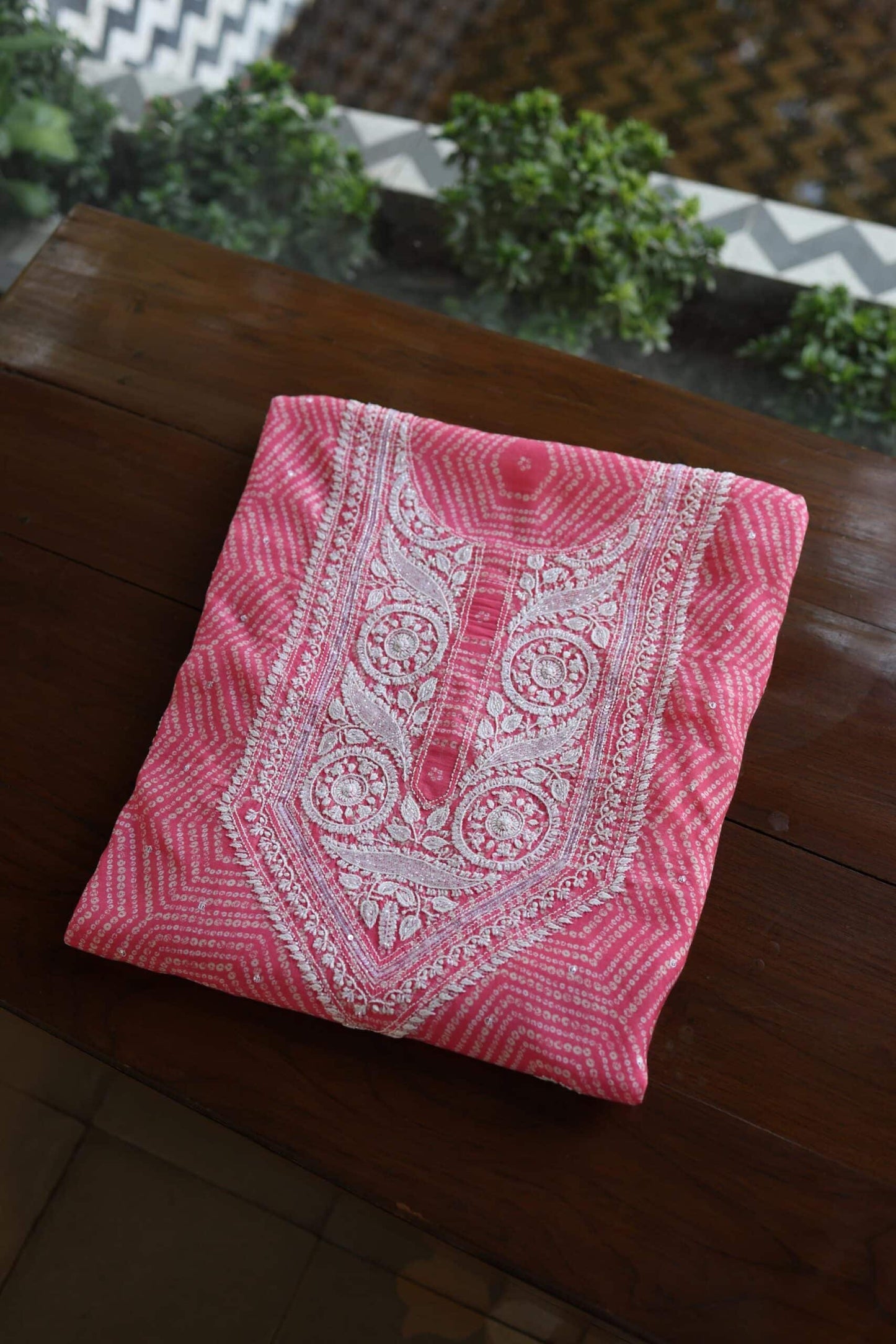 Baby Pink Muslin Chikankari Kurta Fabric