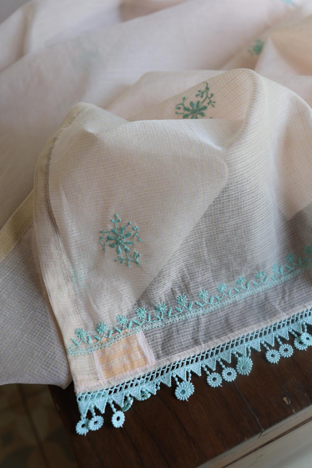 Baby Pink & Sea Green Kota Chikankari Unstitched Fabric