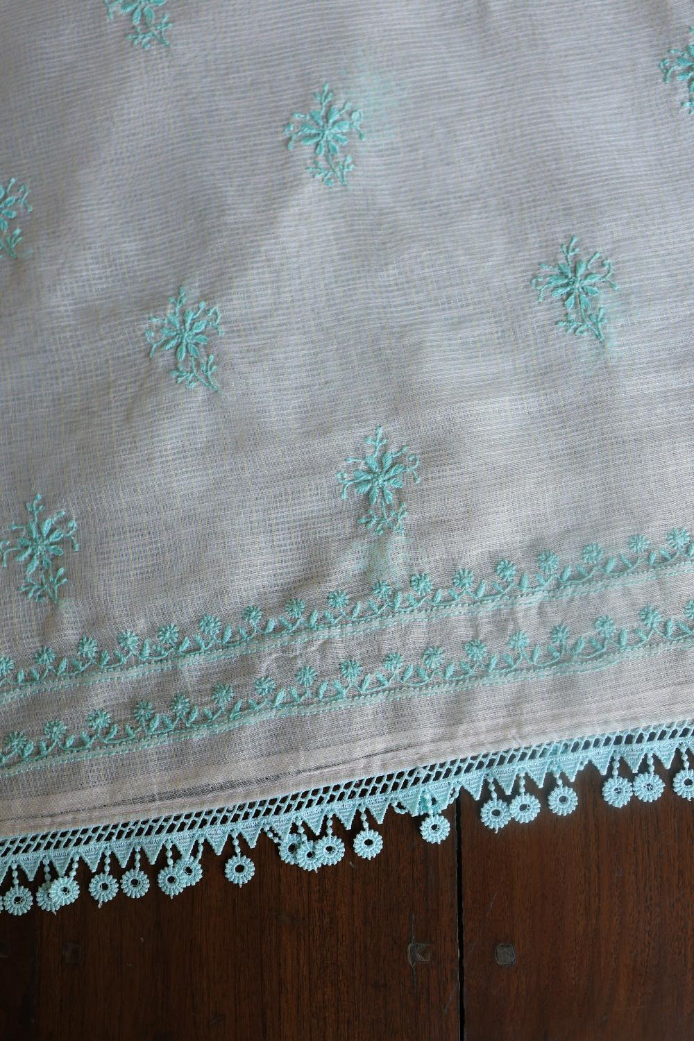 Baby Pink & Sea Green Kota Chikankari Unstitched Fabric