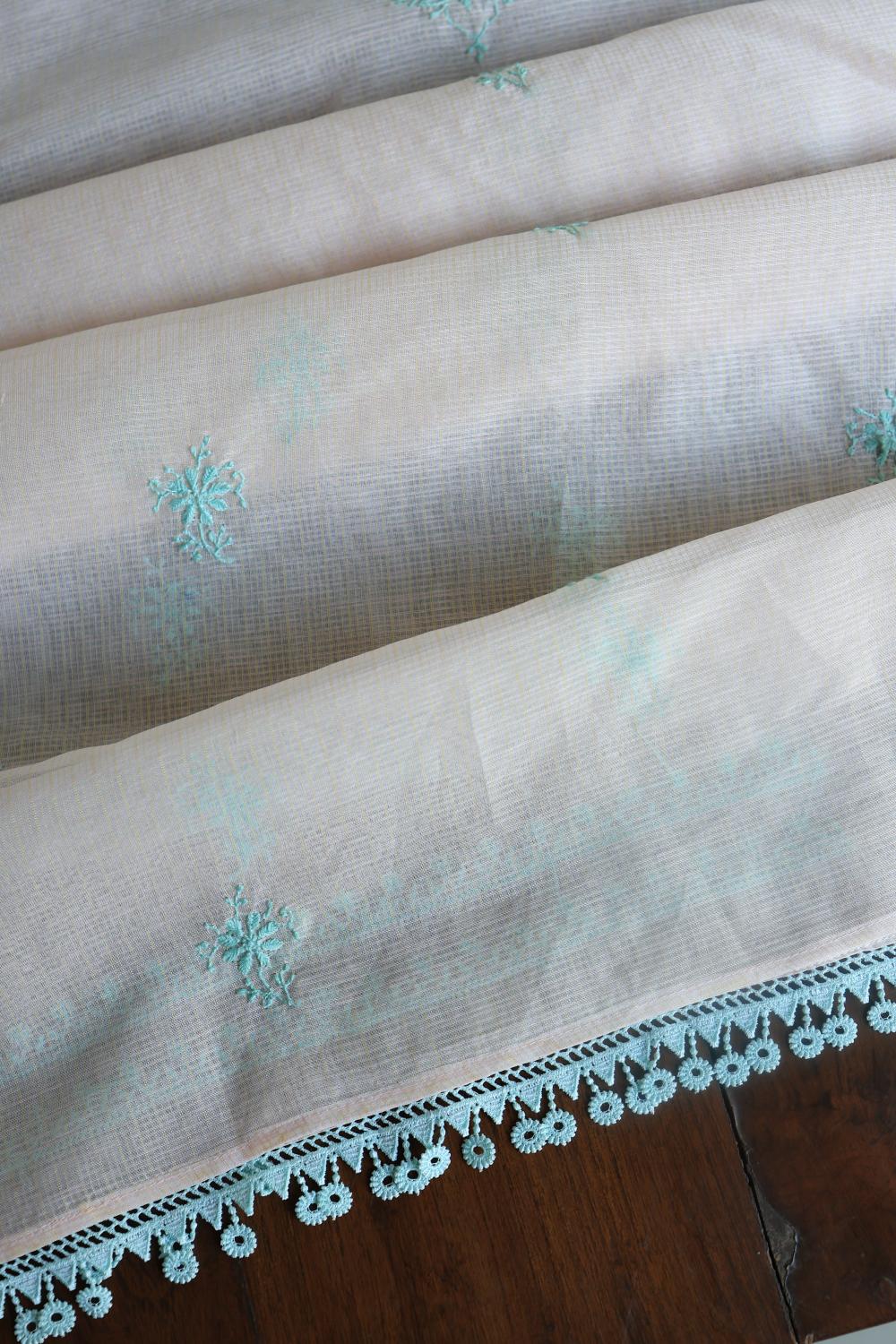 Baby Pink & Sea Green Kota Chikankari Unstitched Fabric