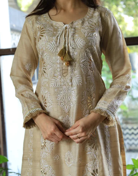 Basak Chikankari With Mukaish Work Ready To Wear Kurta Dupatta Set