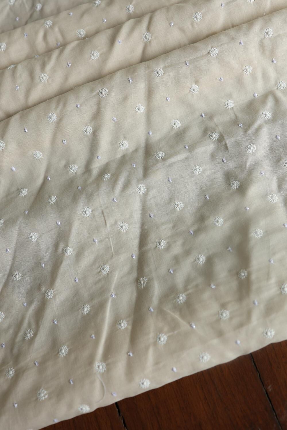 Beige Cotton Chikankari Unstitched Kurta Fabrics