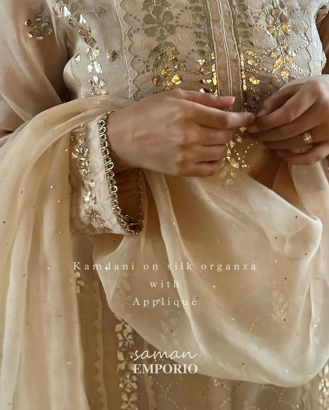 Beige Noor Organza Applique Kurta Set