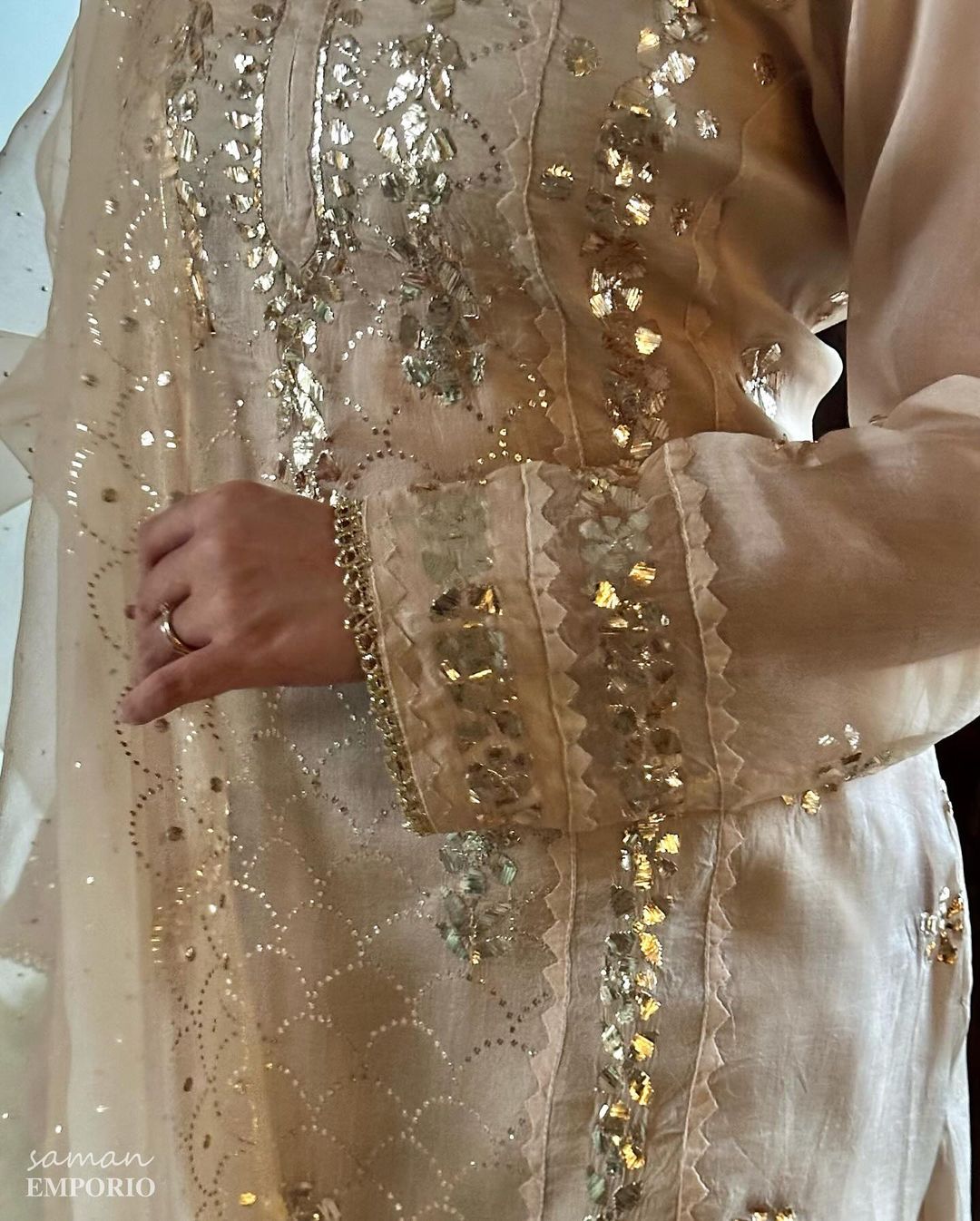 Beige Noor Organza Applique Kurta Set