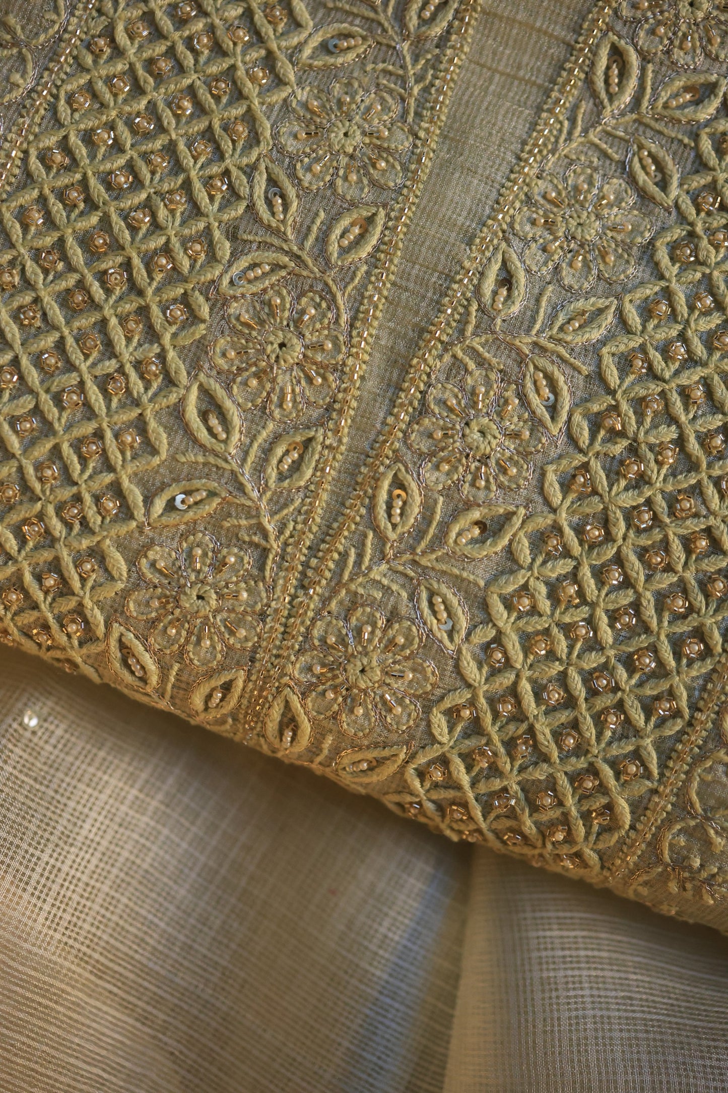 Lemon Rasm Kota Tussar Chikankari Unstitched Chikankari Fabrics