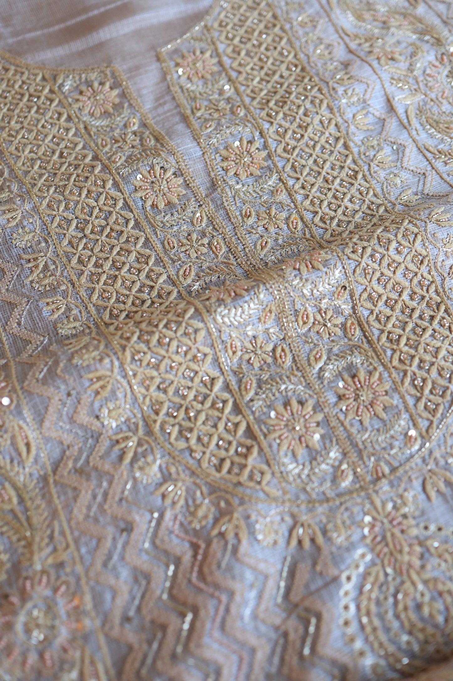 Beige Rasm Kota Tussar Chikankari Unstitched Chikankari Fabrics