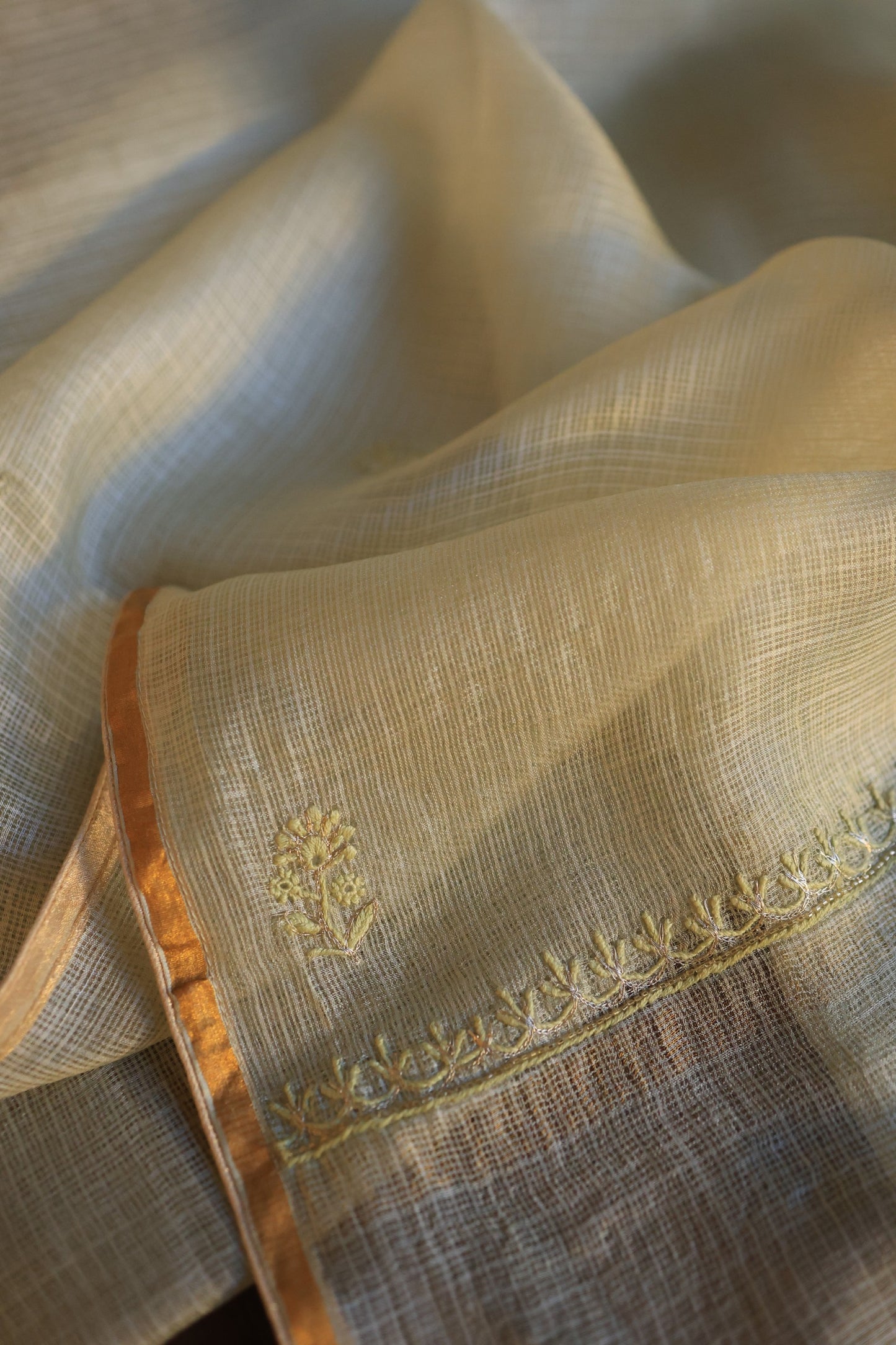 Lemon Rasm Kota Tussar Chikankari Unstitched Chikankari Fabrics