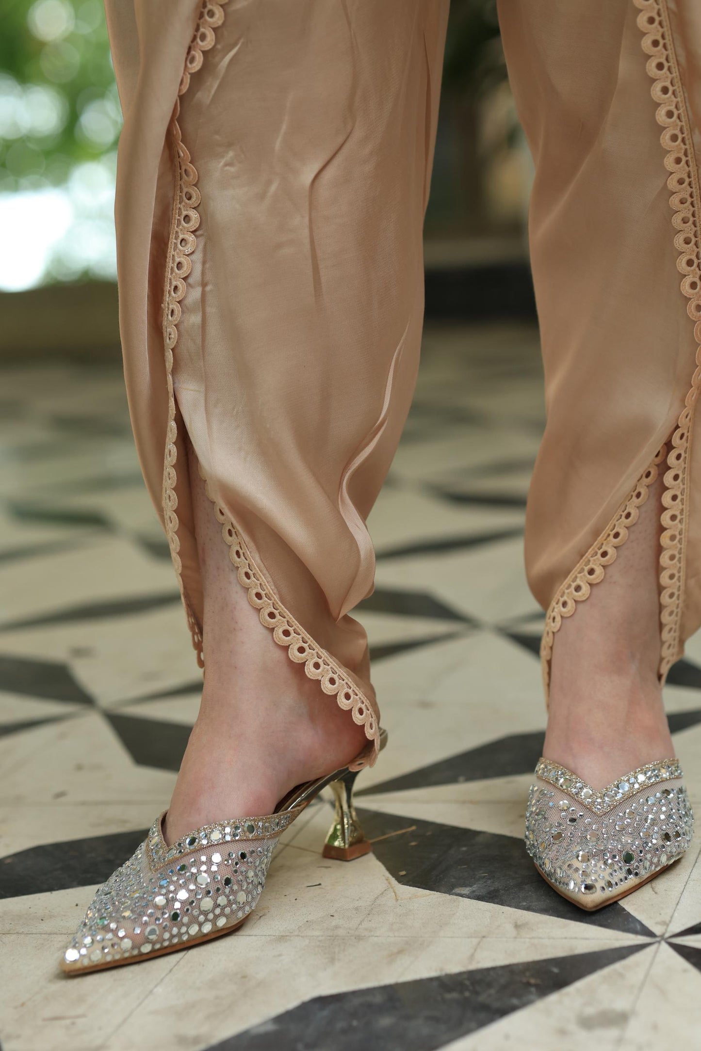 Beige Satin Linen Tulip Pant