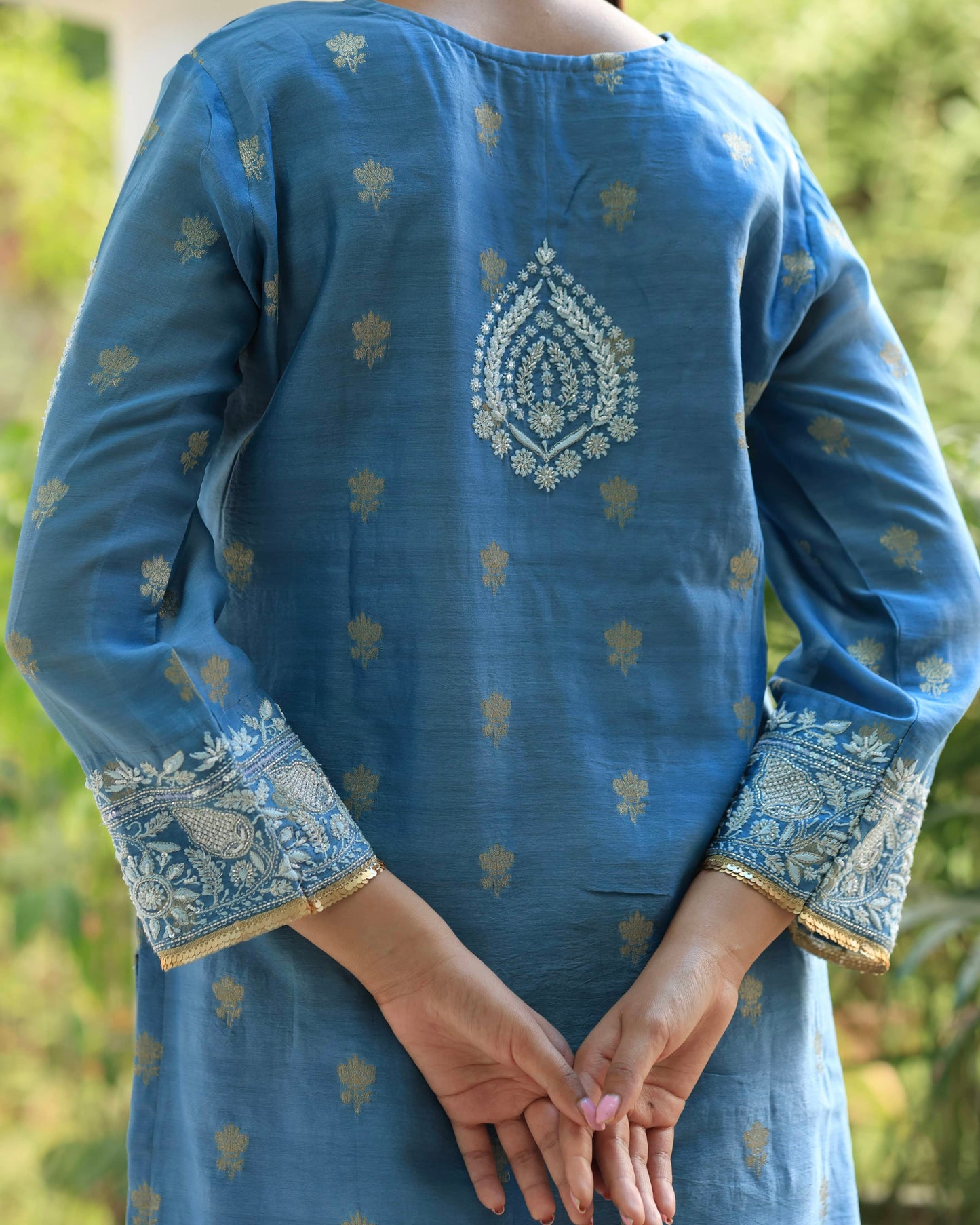 Blue Banarasi Zari Chanderi Chikankari Sharara Set