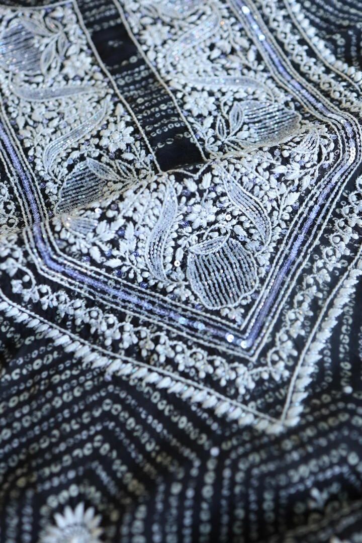 Black Muslin Floral Chikankari Kurta Fabric