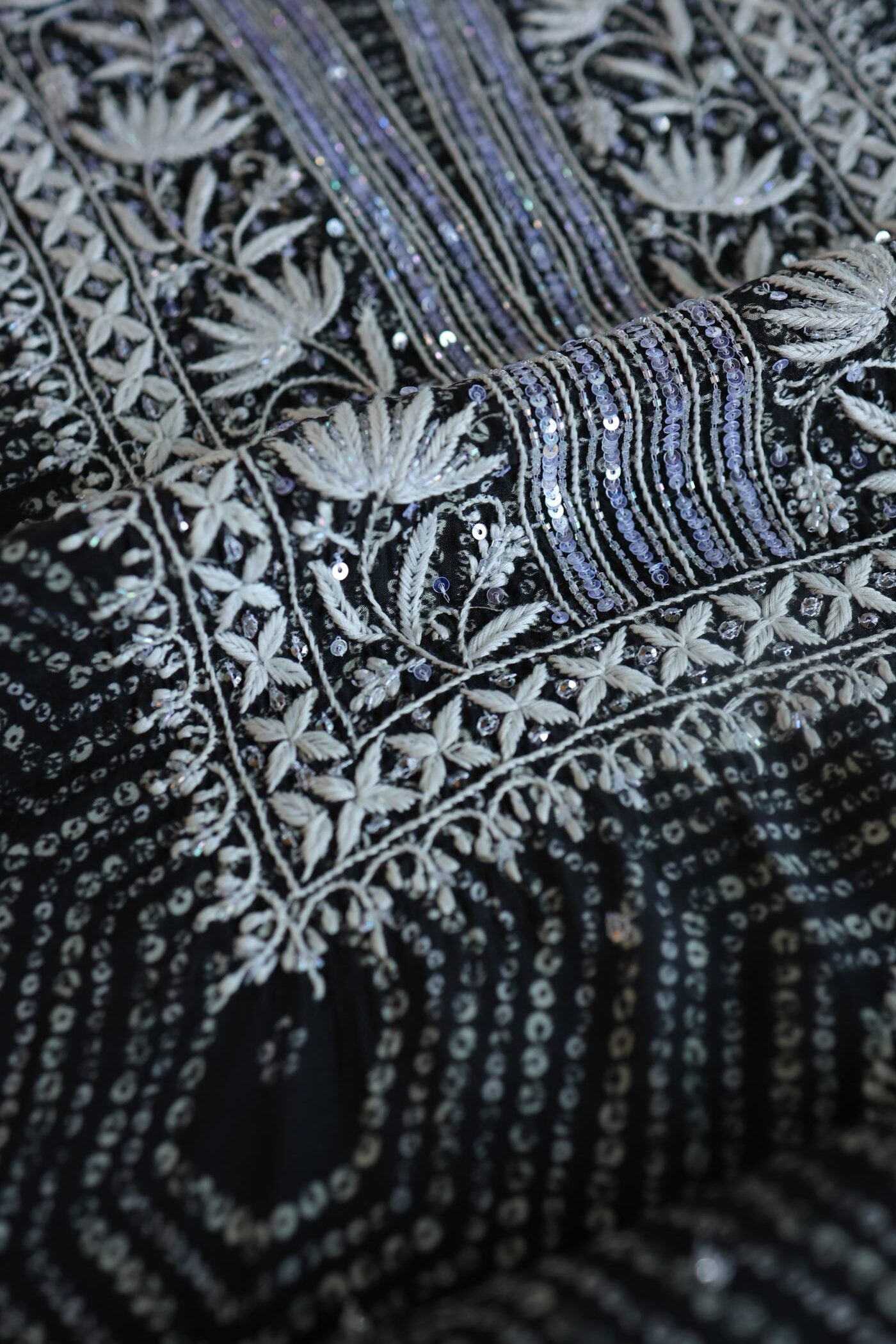 Black Muslin Chikankari Unstitched Women's Kurta Fabric