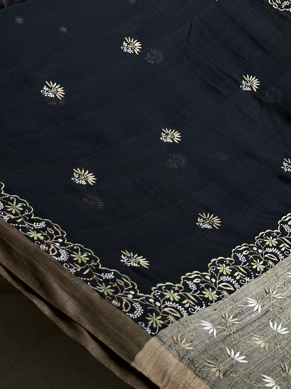 Black Silk Gheecha Palla Kota Chikankari Saree