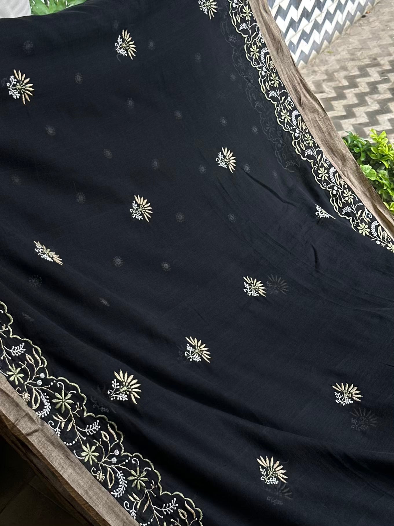 Black Silk Gheecha Palla Kota Chikankari Saree