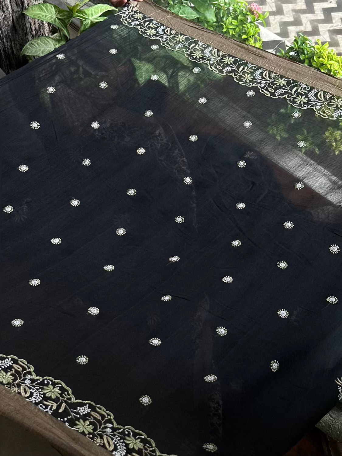 Black Silk Gheecha Palla Kota Chikankari Saree