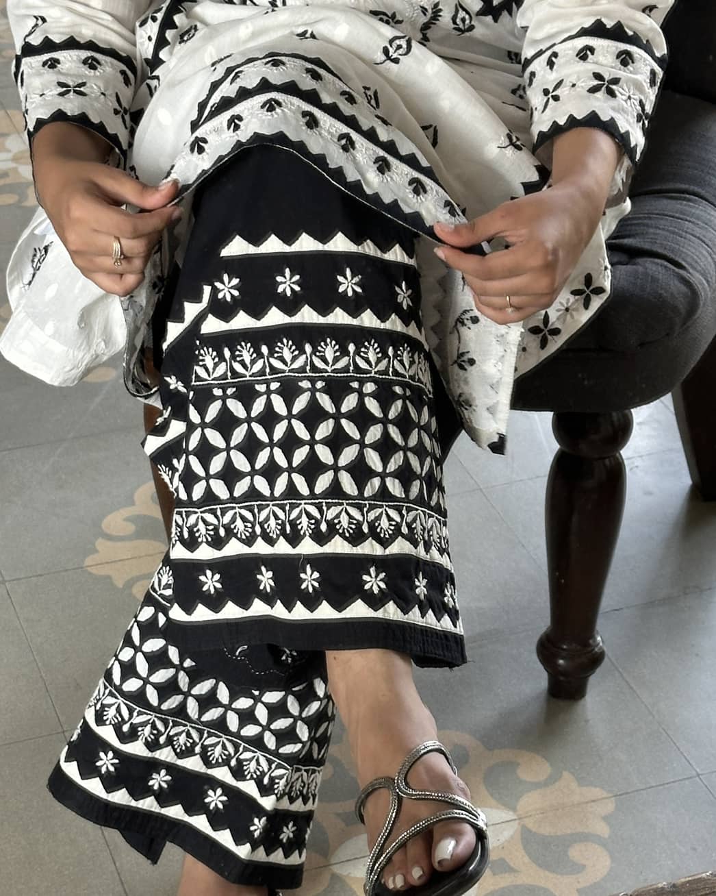 Black & White Daraz Chikankari Palazzo