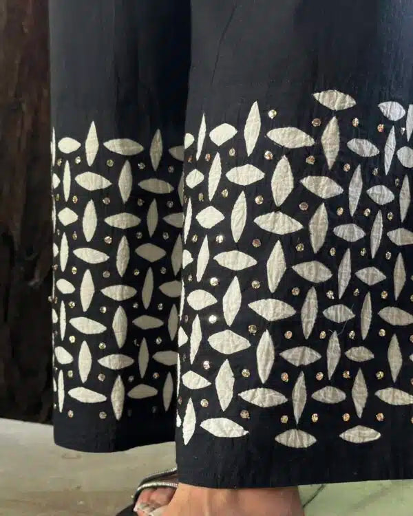 Black & White Applique Chikankari Palazzo