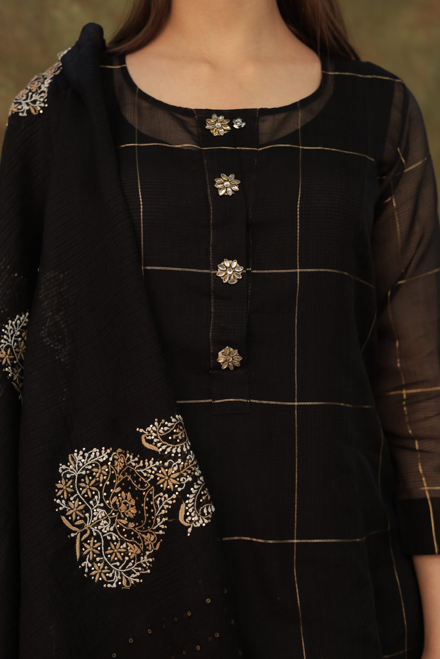 Black Zari Kota Ready to Wear Kurta Set
