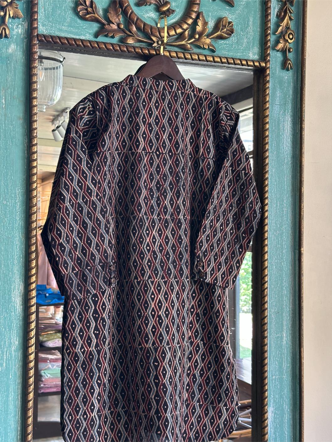 Black Ajrak Multi Shade Cotton Short Kurta