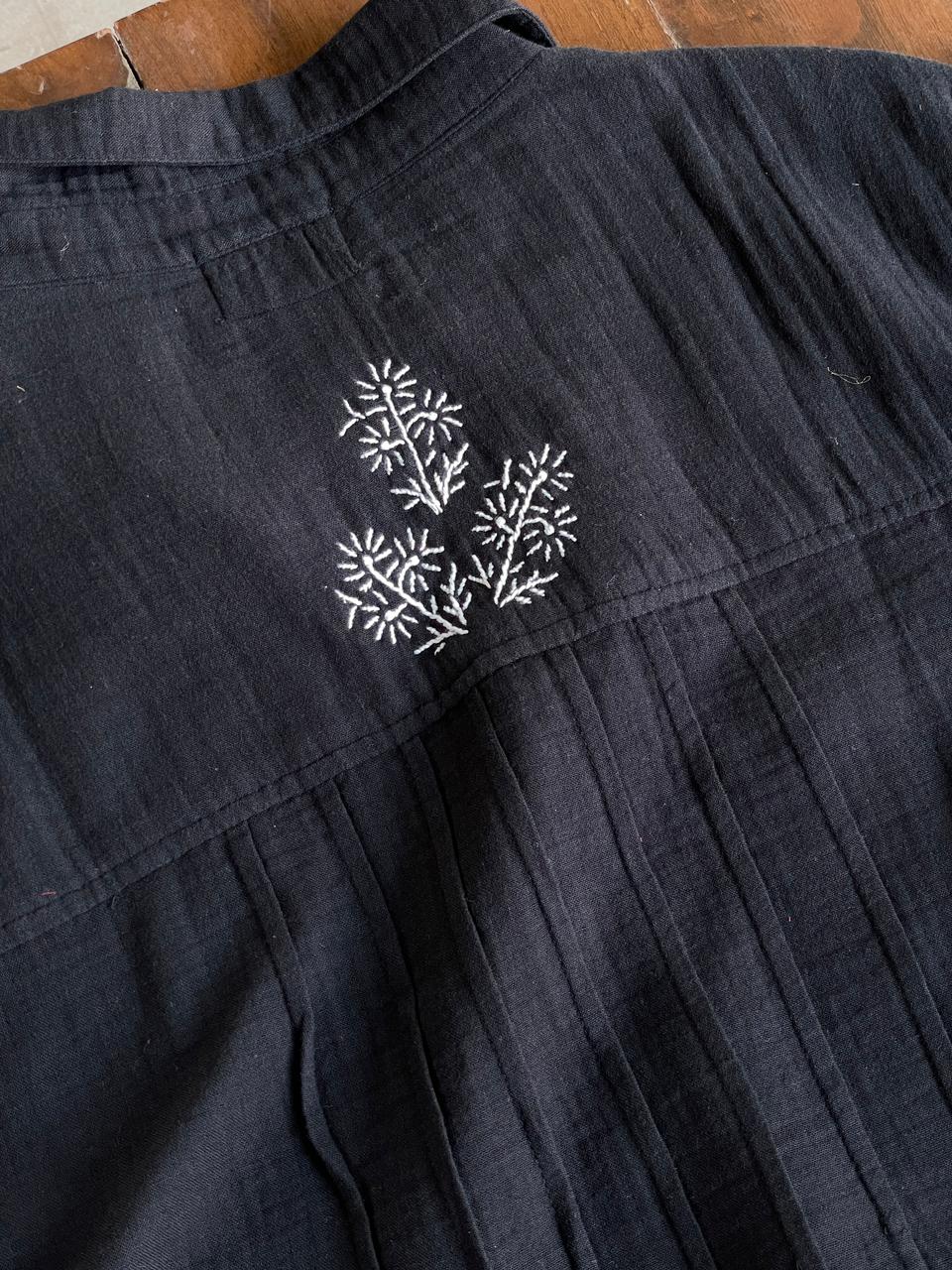 Black Embroidered Malmal Shirt
