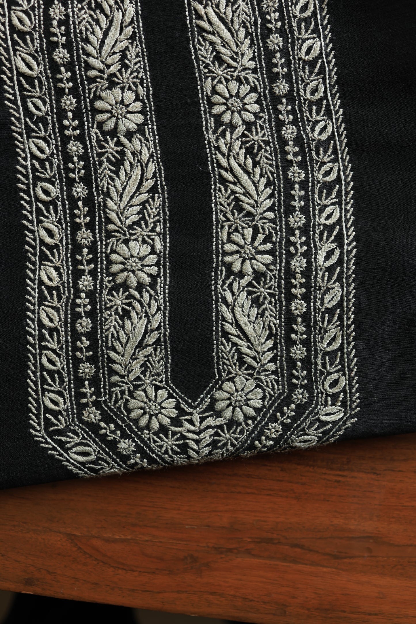 Black Linen Chikankari Unstitched Men's Kurtas Fabric