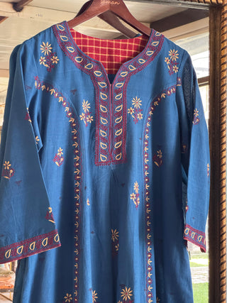 Blue Malkha Handspun Chikankari Tunic
