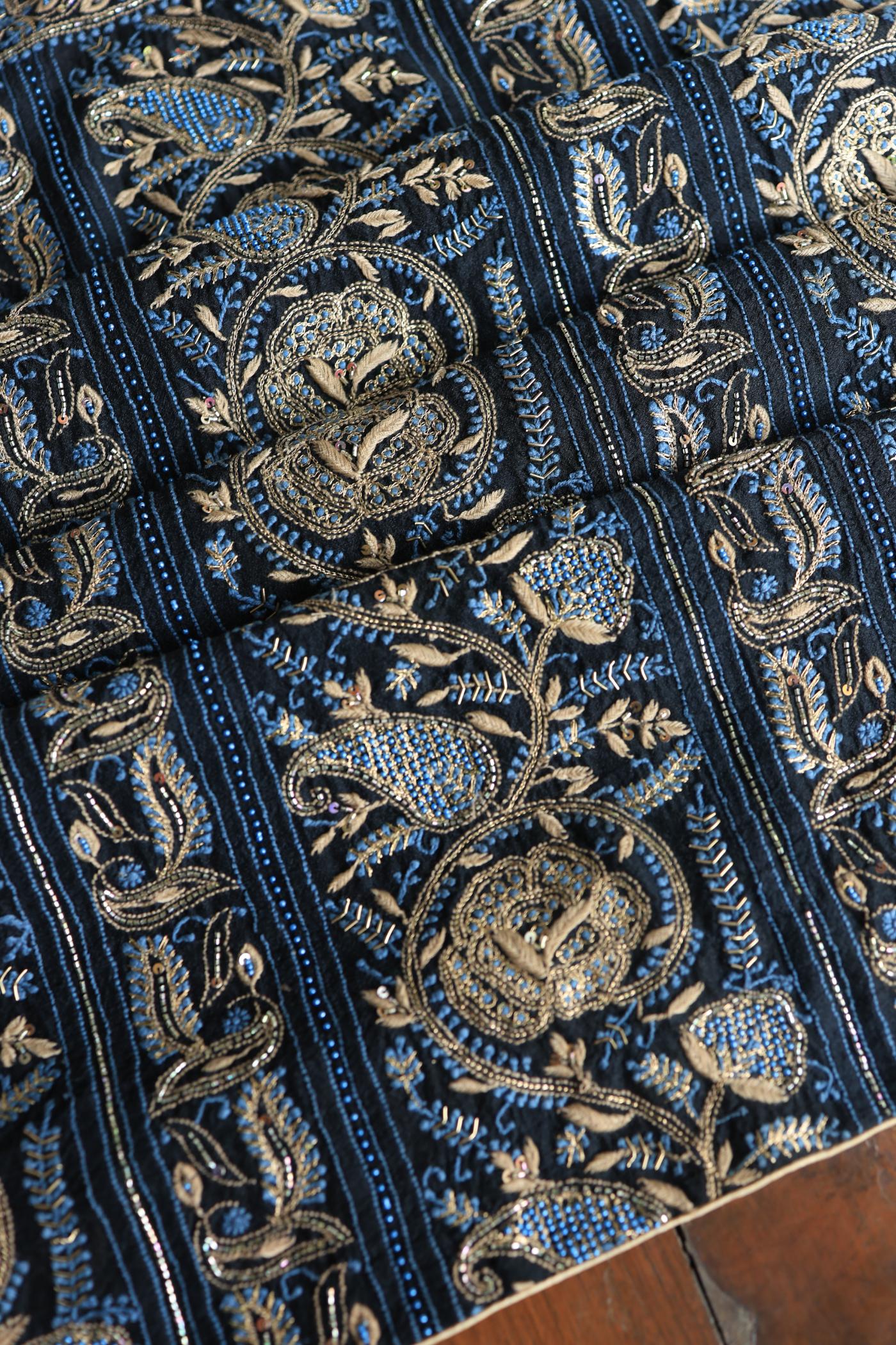 Black Moonga Silk Chikankari Unstitched Fabric
