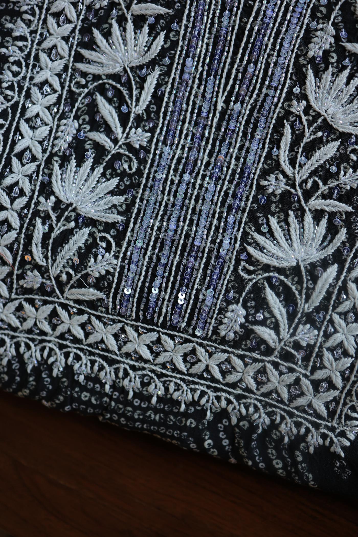 Black Muslin Chikankari Unstitched Kurta Fabric