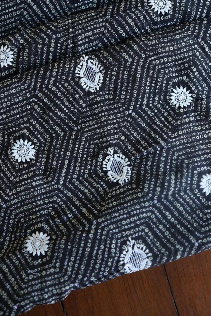 Black Muslin Chikankari Unstitched Kurta Fabric