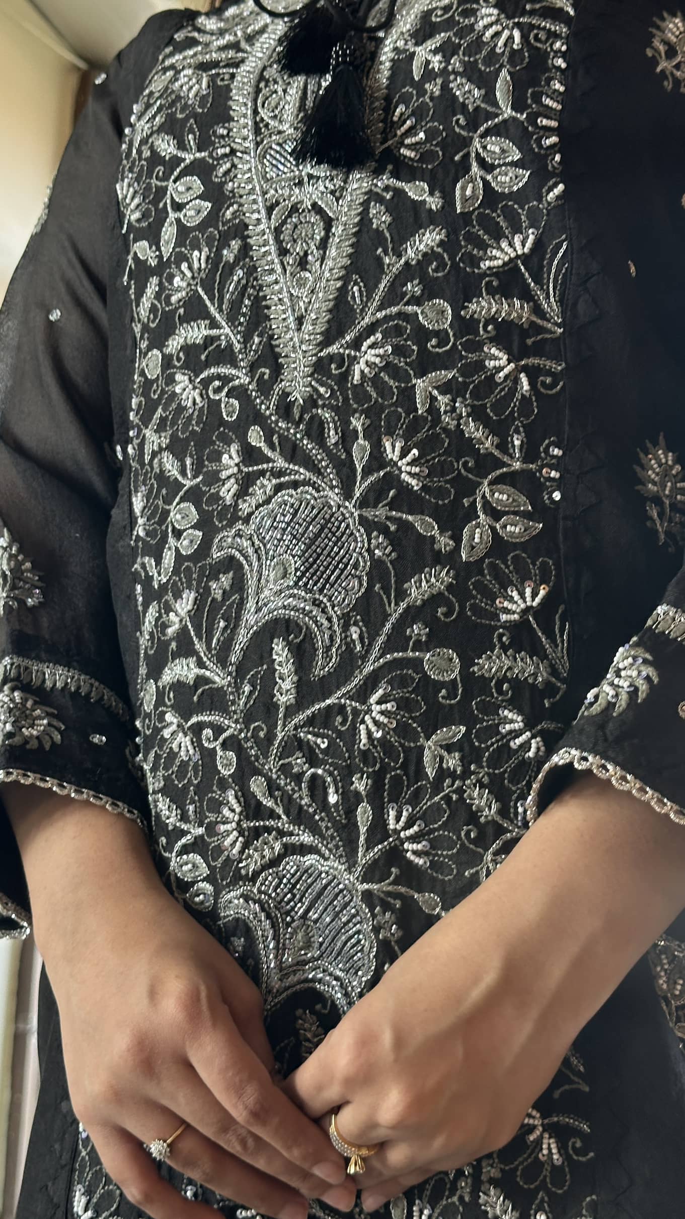 Black Noor Organza Silk Chikankari Straight Cut Kurta Dupatta Set