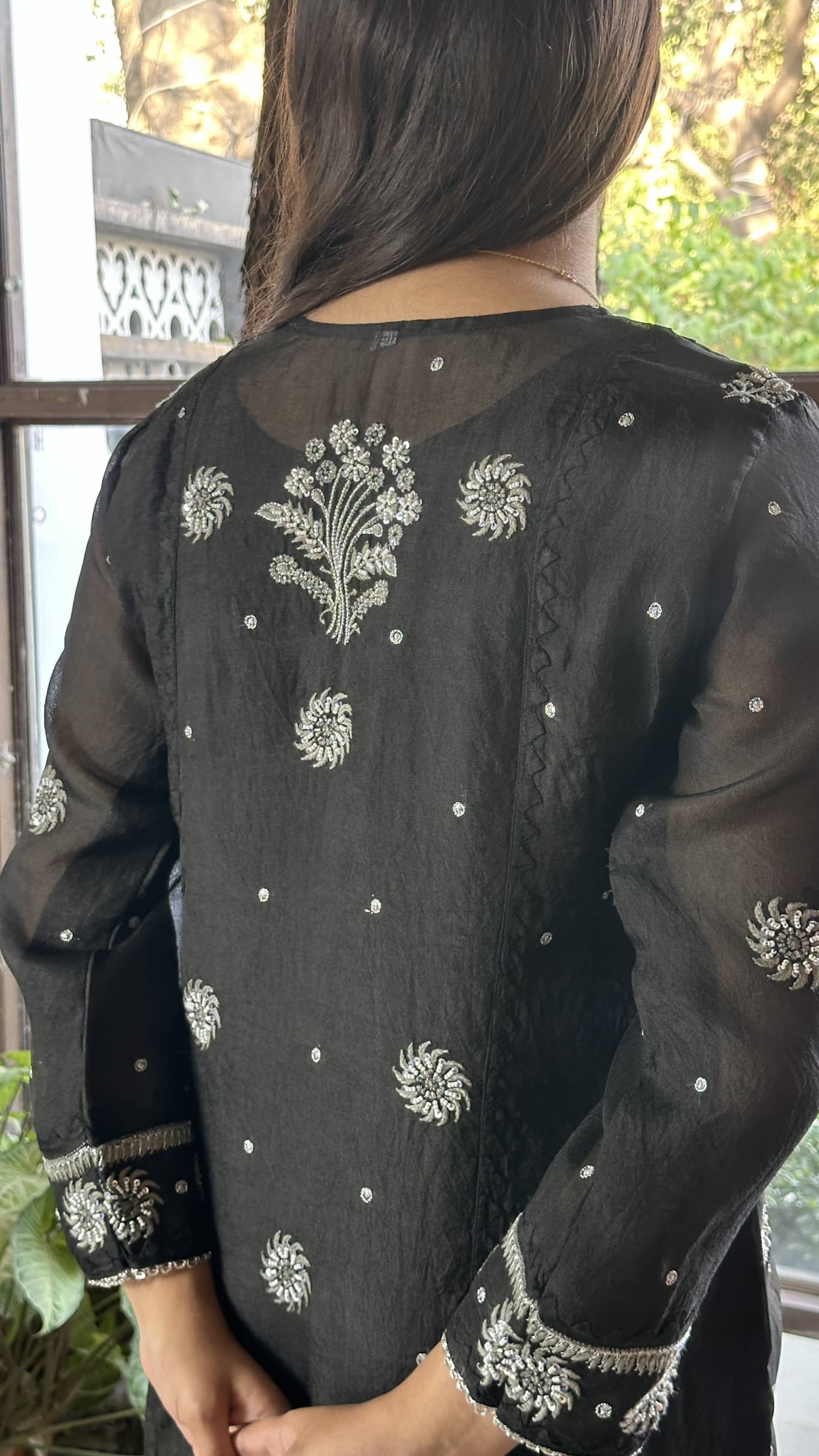Black Noor Organza Silk Chikankari Straight Cut Kurta Dupatta Set