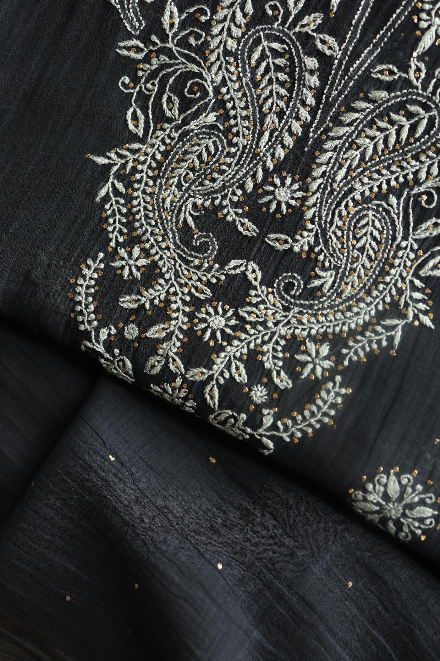 Black Shade Mal Cotton Chikankari Unstitched Fabric